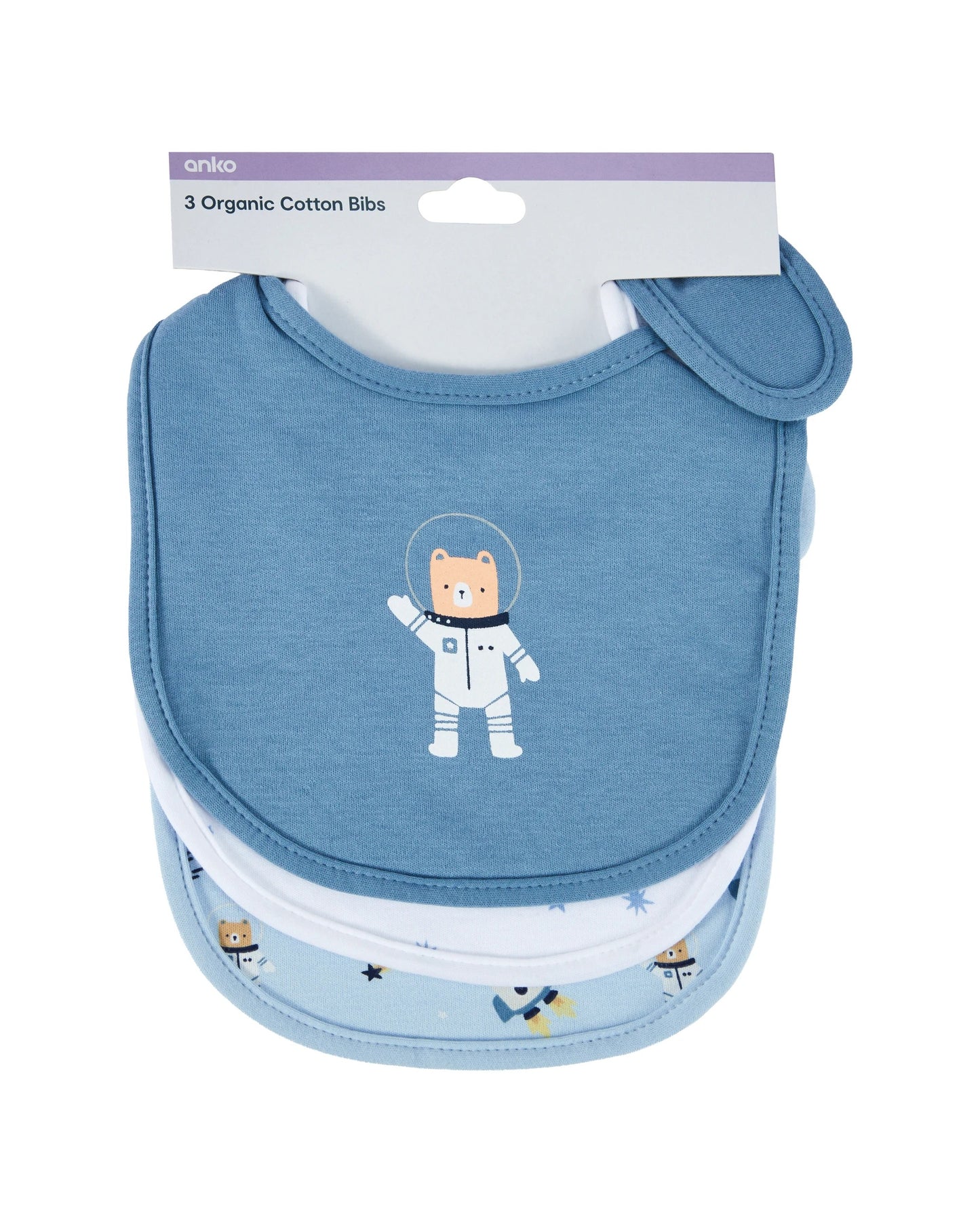3 Pack Organic Cotton Bibs - Space