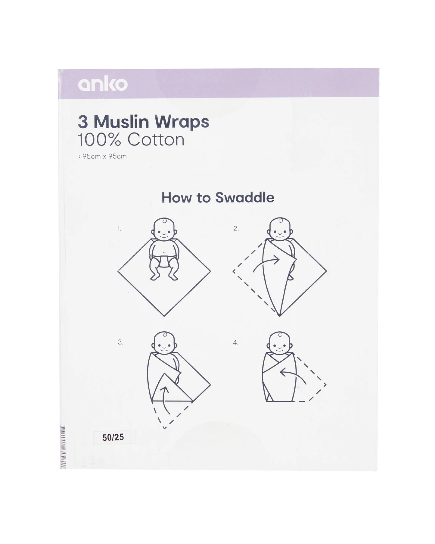3 Pack Cotton Muslin Wraps - Textured