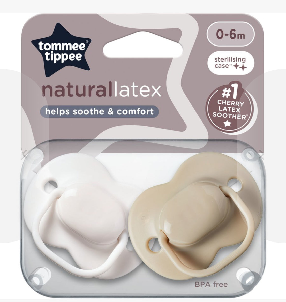 Tommee Tippee Cherry Soothers 0-6m 2 Pack Dummies - White & Beige