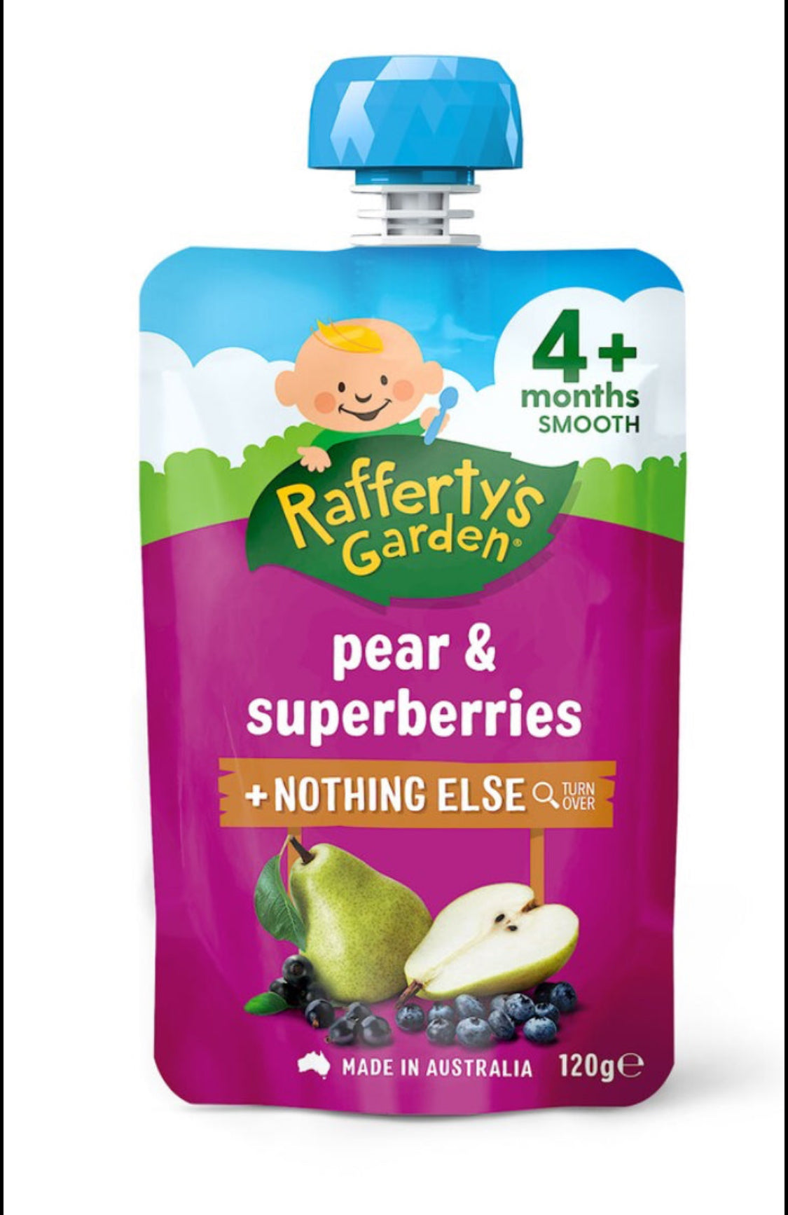 Rafferty's Garden Baby Food Pouch Pear & Superberries 4+ Months 120g