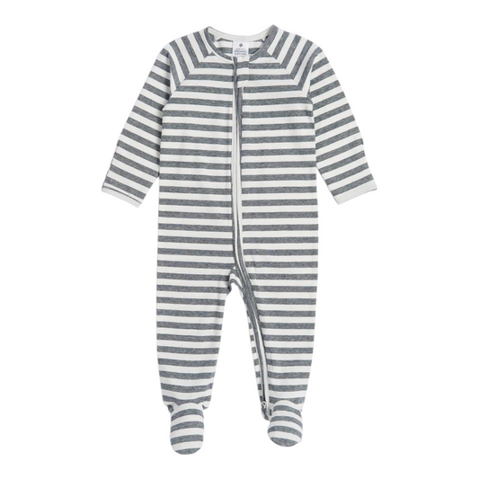 Baby Organic Cotton Print Zip Coverall - Black Stripe -(size NB)