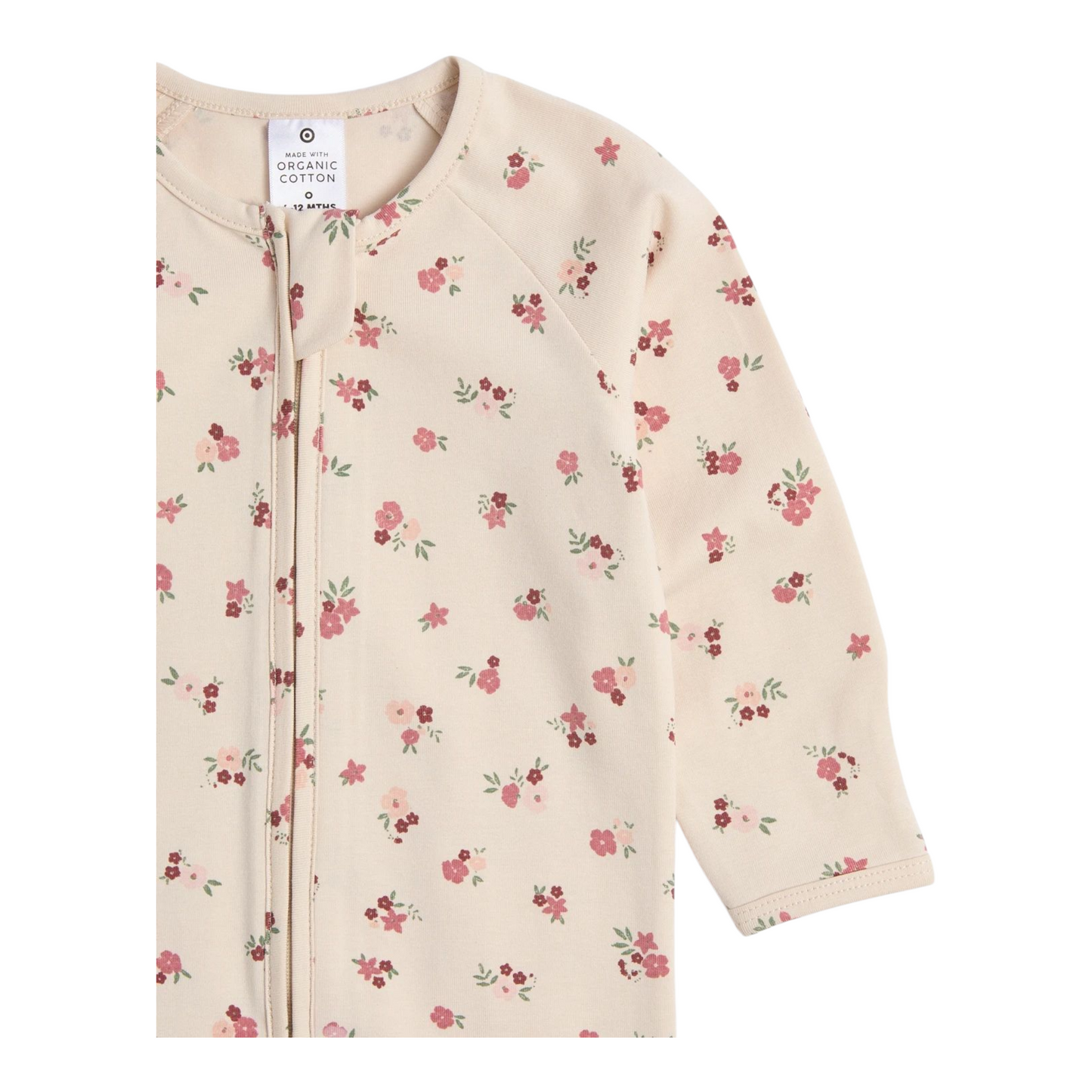 Baby Organic Cotton Print Zip Coverall - Floral size -(size 0-3M)