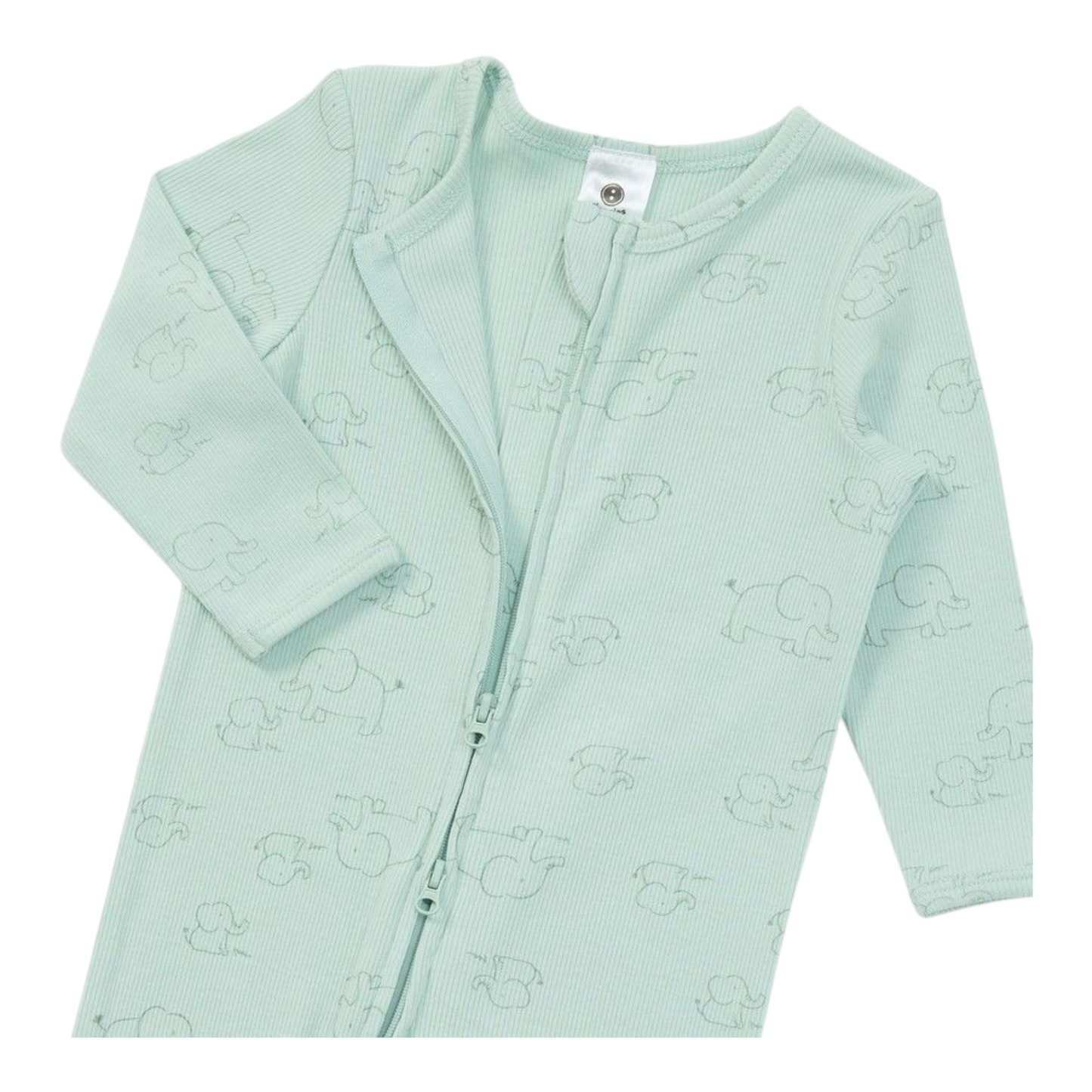 Dymples Baby Organic Elephant Print Rib Coverall - Green -(size NB)