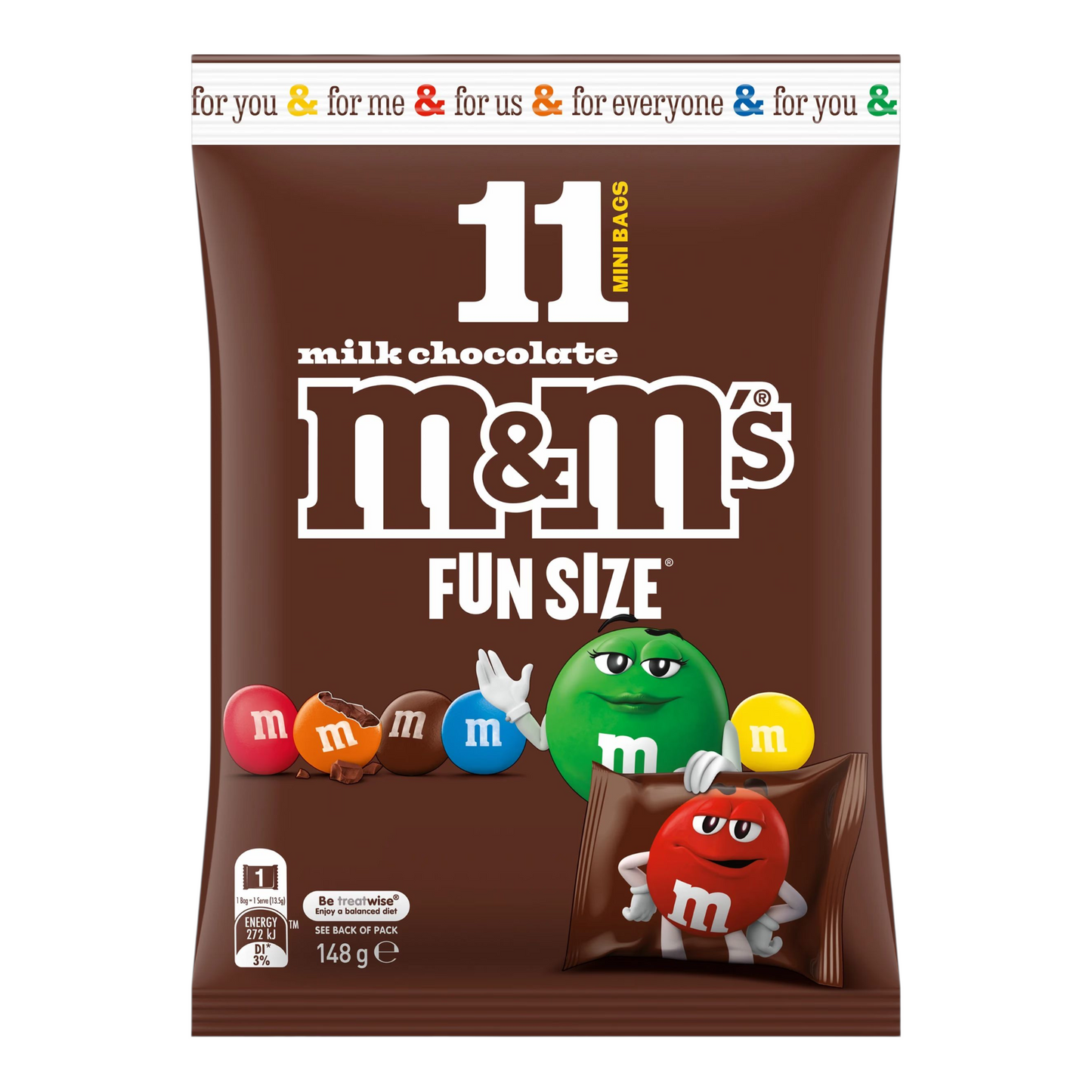 M&M’s 11 Pack Fun Size Milk Chocolate Share Pack 148g