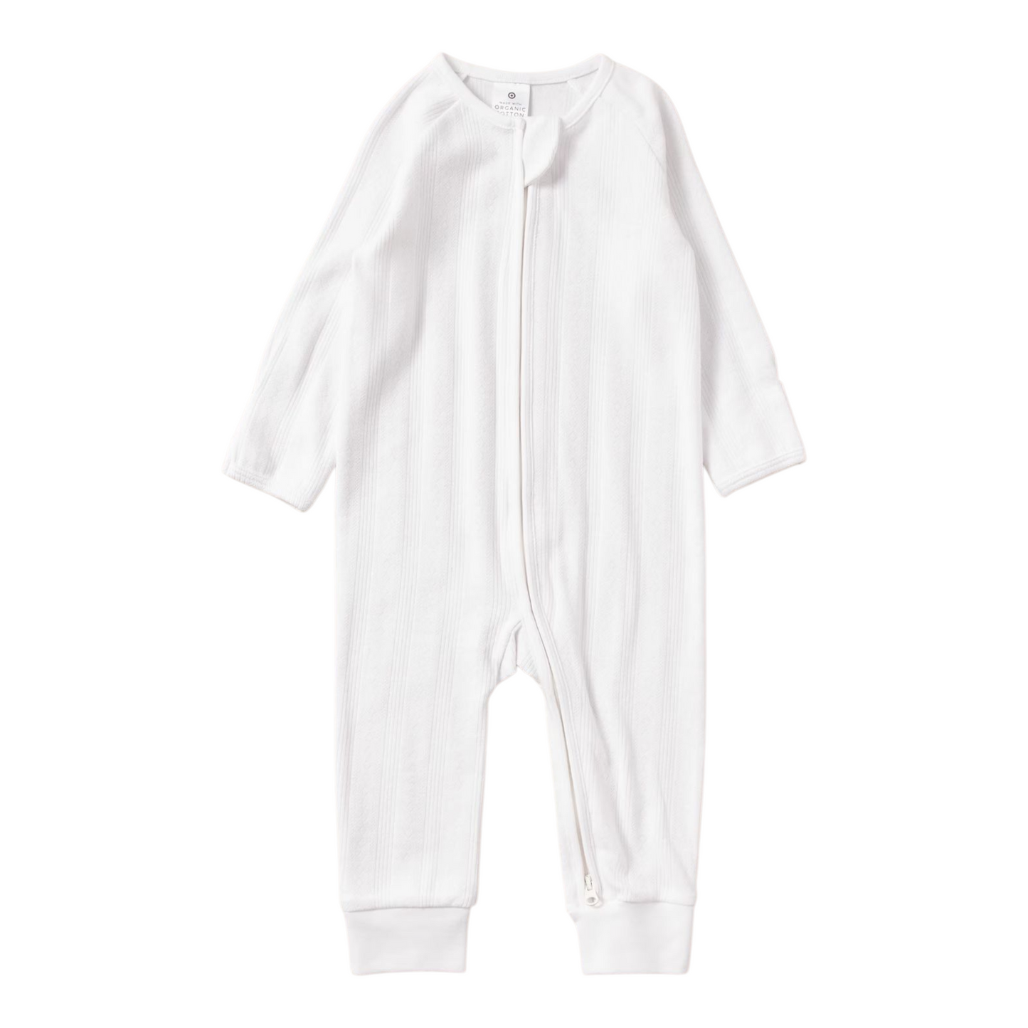 Baby Organic Cotton Pointelle Zip Coverall - White