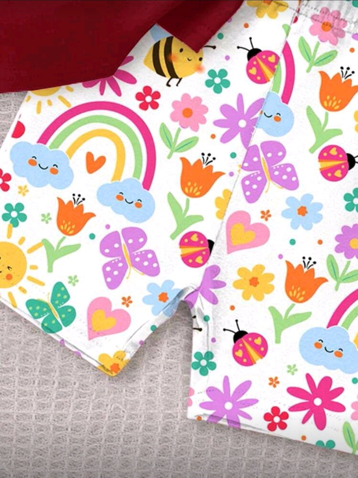 Baby Girl Casual Cute Floral, Smiling Face, Rainbow, Insect, Butterfly Print Round Neck Short Sleeve T-Shirt And Leggings Set