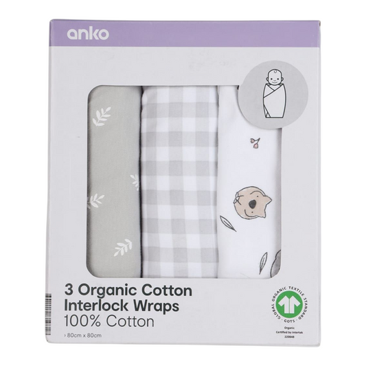 3 Pack Organic Cotton Interlock Wraps - Australiana