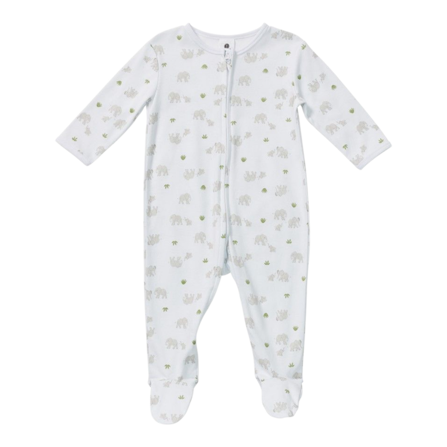 Dymples Baby Organic Cotton Elephant Print Zip Coveralls - Grey & White -(size 3-6M)