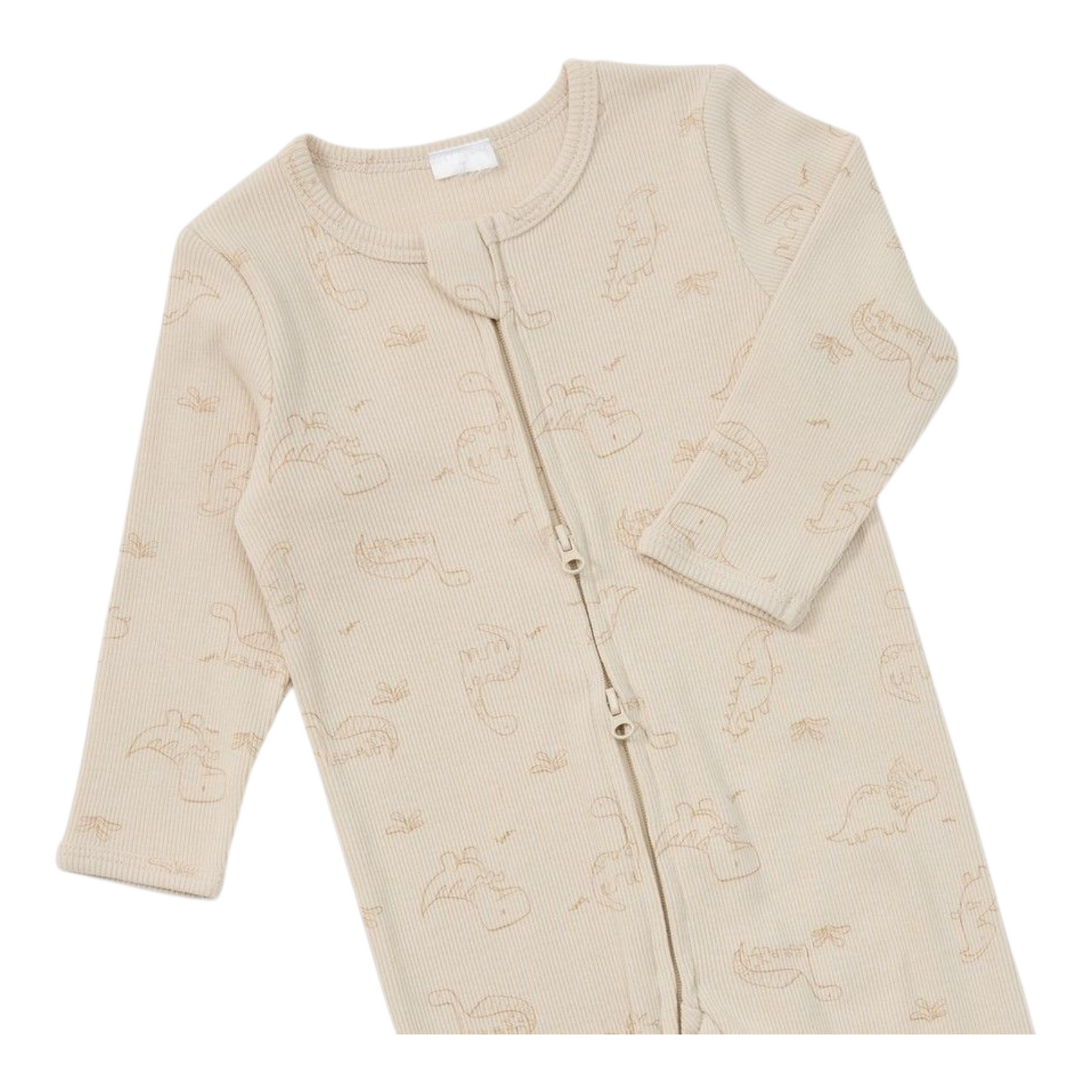 Dymples Baby Organic Dinosaur Print Rib Coverall - Beige -(size NB)