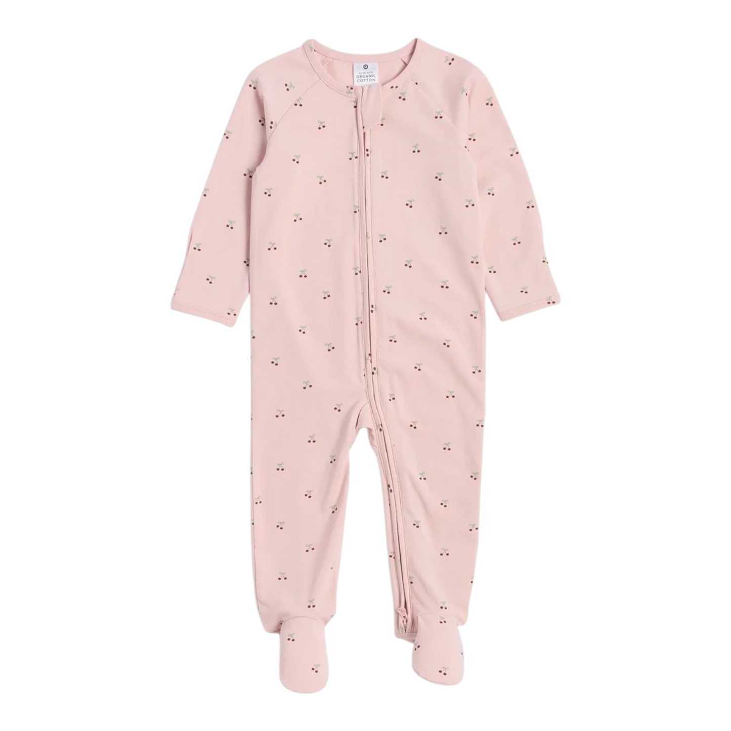 Baby Organic Cotton Print Zip Coverall - Cherries -(size 3-6M)