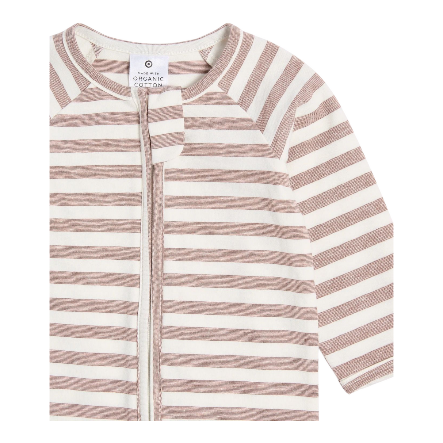 Baby Organic Cotton Print Zip Coverall - Brown Stripe -(size NB)