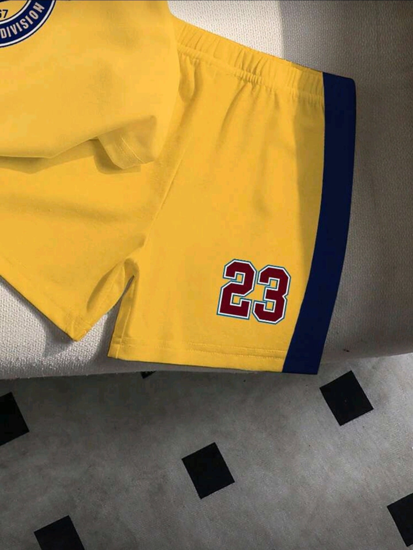 SHEIN Playful Pals 1 Set Baby Boys Casual Fashion Collegiate Sports Style Number 23 & California Letter Print Contrast Stripe Round Neck Short Sleeve T-Shirt And Shorts Set