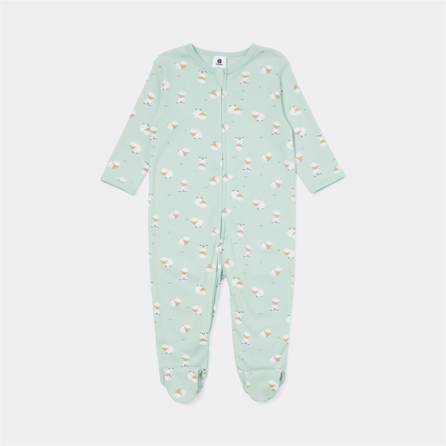 Dymples Baby Organic Cotton Sheep Print Zip Coverall - Light Green -(size 3-6M)