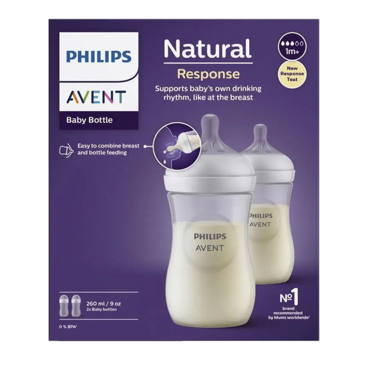 Avent Natural Response Feeding Bottle 260ml 2 Pack