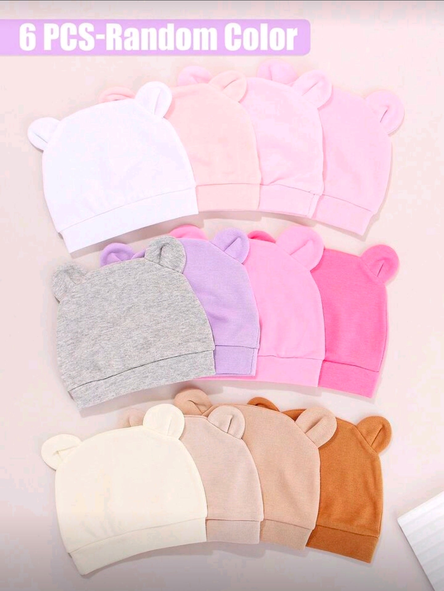 6pcs Newborn Infant 0-3M Solid & Printed Earflap Warm Beanie Hats, Cute Daily Casual Infant & Mother Care Products, Suitable For Newborn Outdoor Ion And Daily Use