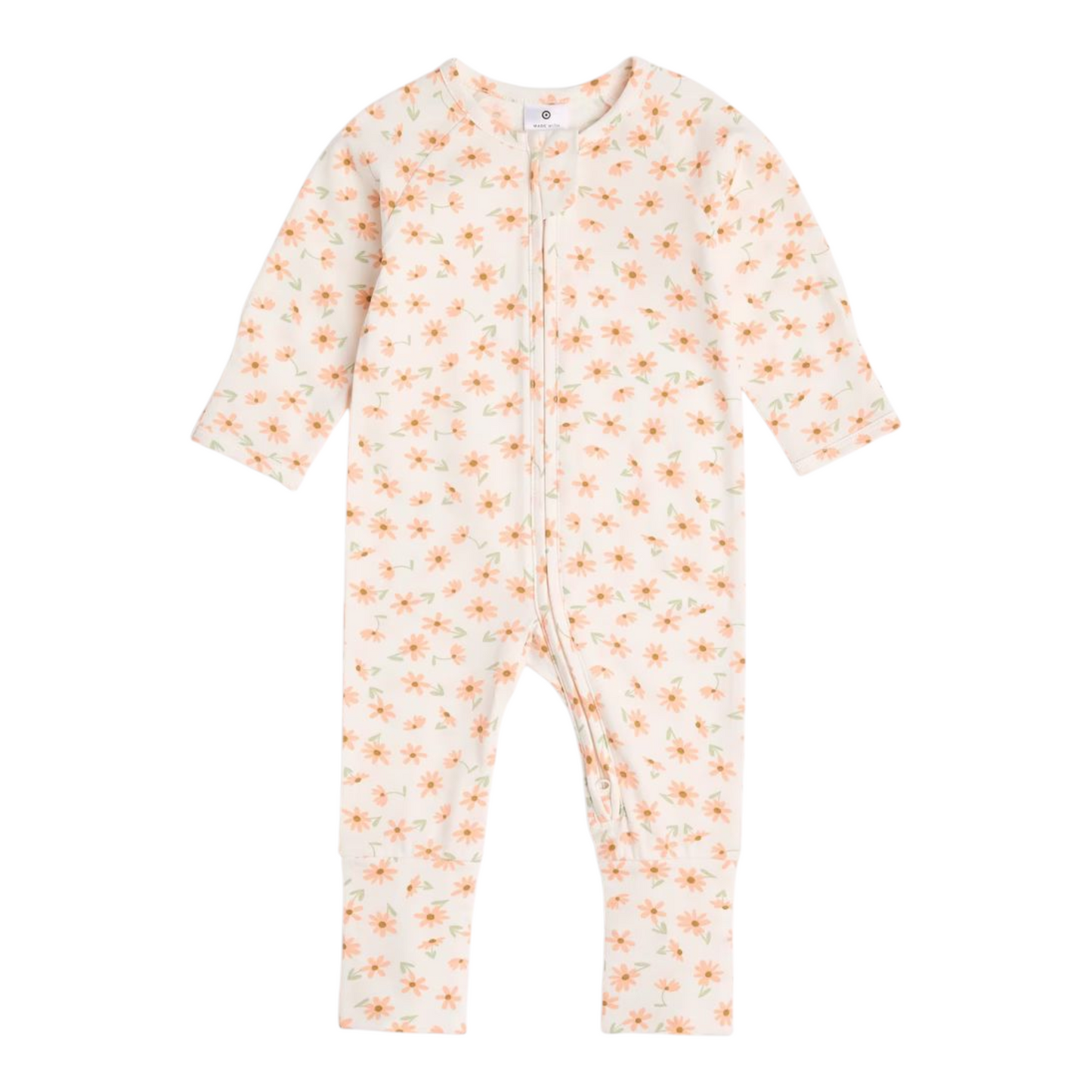 Organic Cotton Baby Footless Coverall - Cream Daisy