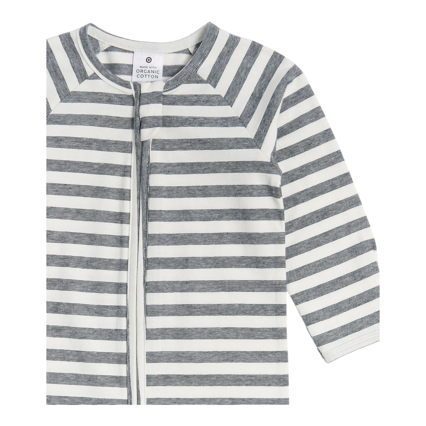 Baby Organic Cotton Print Zip Coverall - Black Stripe -(size NB)