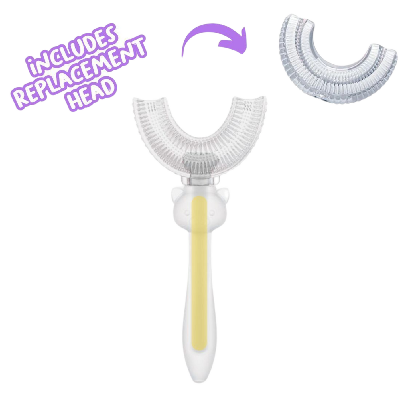 Cute U-Shaped Sensory Toothbrush with Replacement Head Suction Base (Piggy)