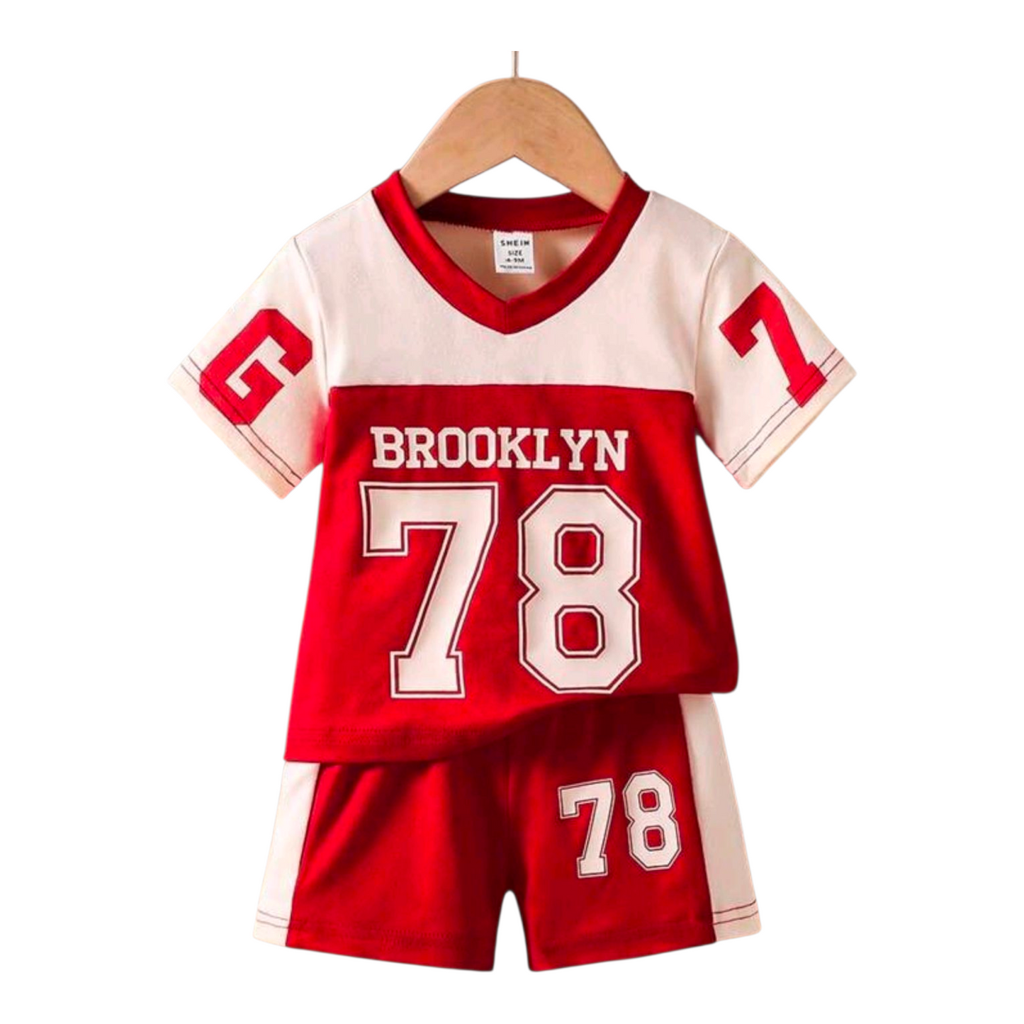 SHEIN Baby & Toddler Boys' Sporty V-Neck Short Sleeve T-Shirt & Printed Sports Shorts Outfit, Suitable For Casual Wear, Sports Viewing, Summer Baby Boy Sports Clothes Boy Clothes Set Boy Clothes For Kids 3t Boy 2t Clothes Boy Set Clothes