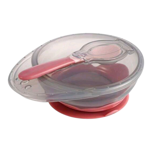 Silicone + PP Suction Bowl With Lid + Spoon Set | Silicone | | Suitable For Microwave, Dishwasher, Refrigerator