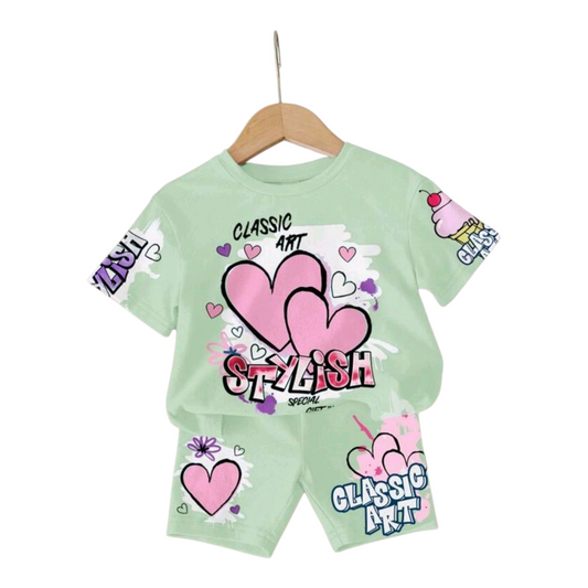 SHEIN Baby Girl Casual Minimalist Round Neck Short Sleeve T-Shirt And Tight Fit Shorts 2-Piece Set, Suitable For Spring/Summer -(size 6-9M)