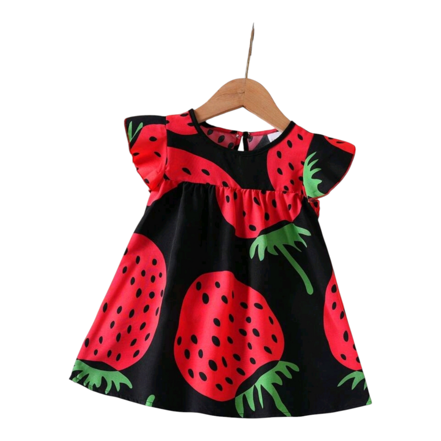 Baby Girl Cute Little Fly Sleeve Strawberry Print Princess Dress Suitable For Summer Wear -(size 6-9M)