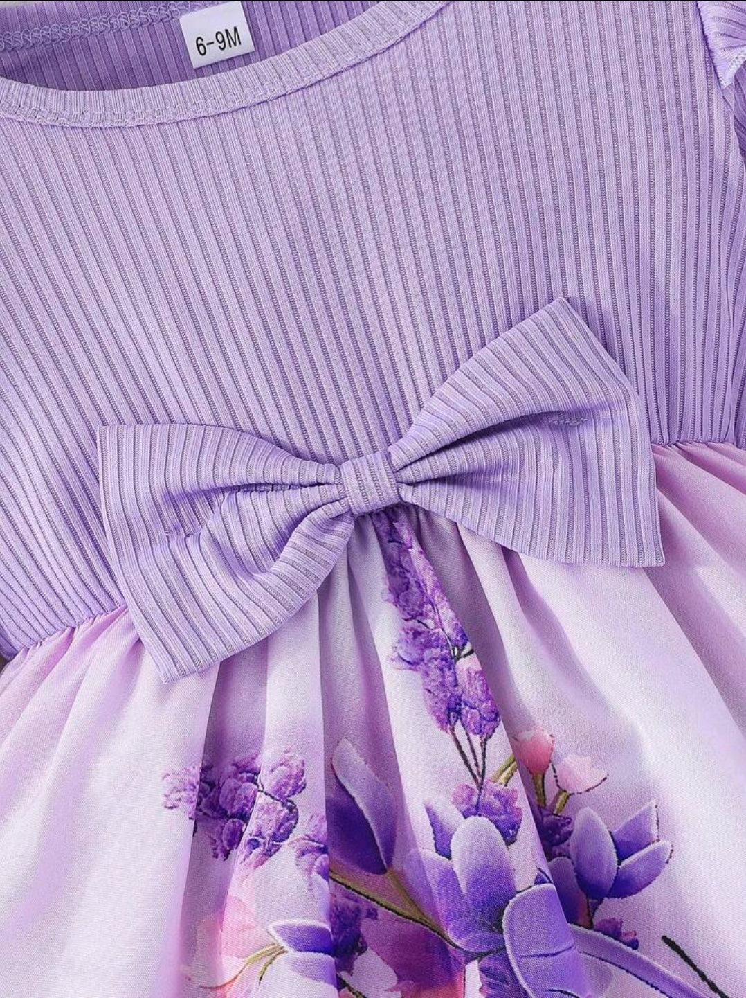 Toddler Girls Autumn Ruffle Collar Long Sleeve Round Neck Bow Tie Cute Butterfly Floral Print Casual Dress -(size 3-6M)