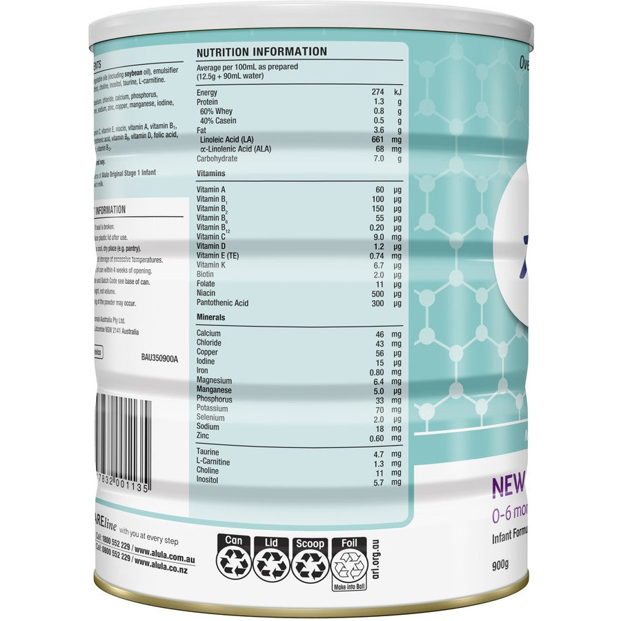 Alula Original Newborn 0-6 months Infant Formula 900g