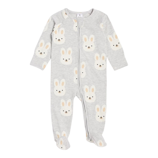 Baby Organic Cotton Print Zip Coverall - Bunnies -(size 3-6M)