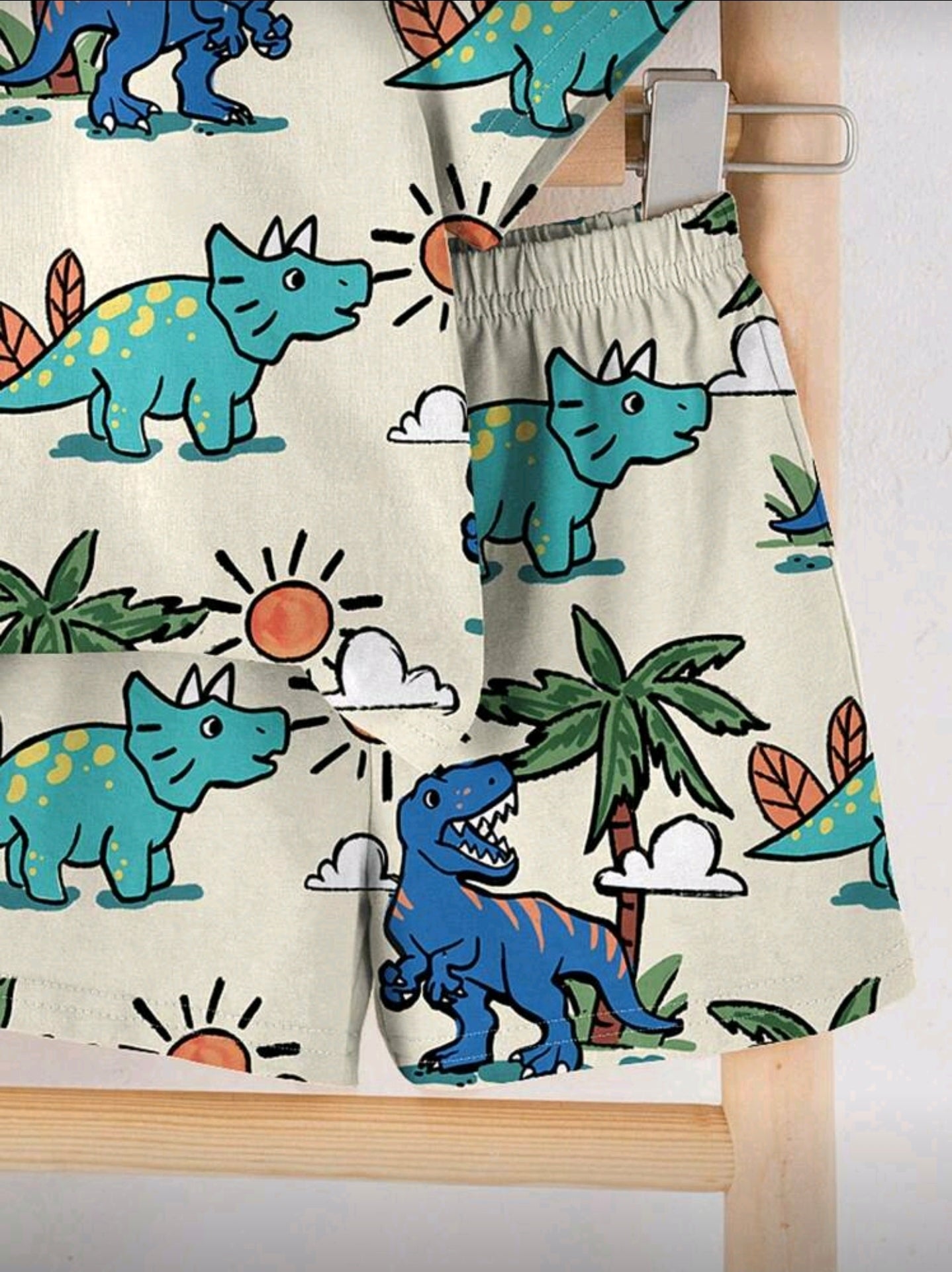 SHEIN 2pcs/Set Baby Boy Casual Cartoon Dinosaur Pattern Round Neck Short Sleeve T-Shirt And Shorts Set