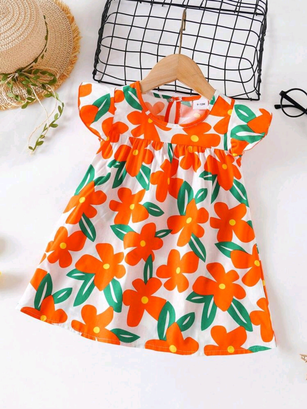 Baby Girl Flower Dress Baby Flying Sleeves Fashion Cute Princess Dress -(size 6-9M)