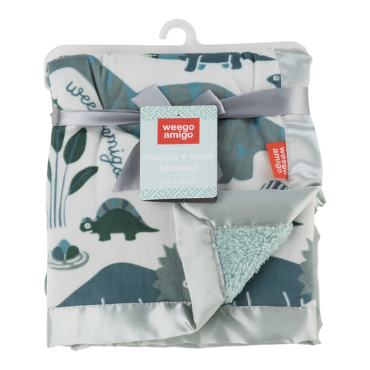 Weegoamigo Sherpa & Mink Blanket - Roar-y McIlroy Dinosaur