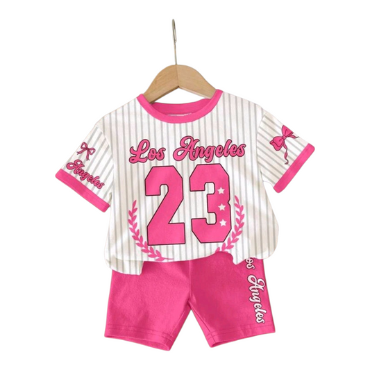 SHEIN Baby Girl Casual Minimalist Round Neck Loose Short Sleeve T-Shirt And Tight Cycling Shorts Set, Suitable For Spring/Summer -(size 6-9M)