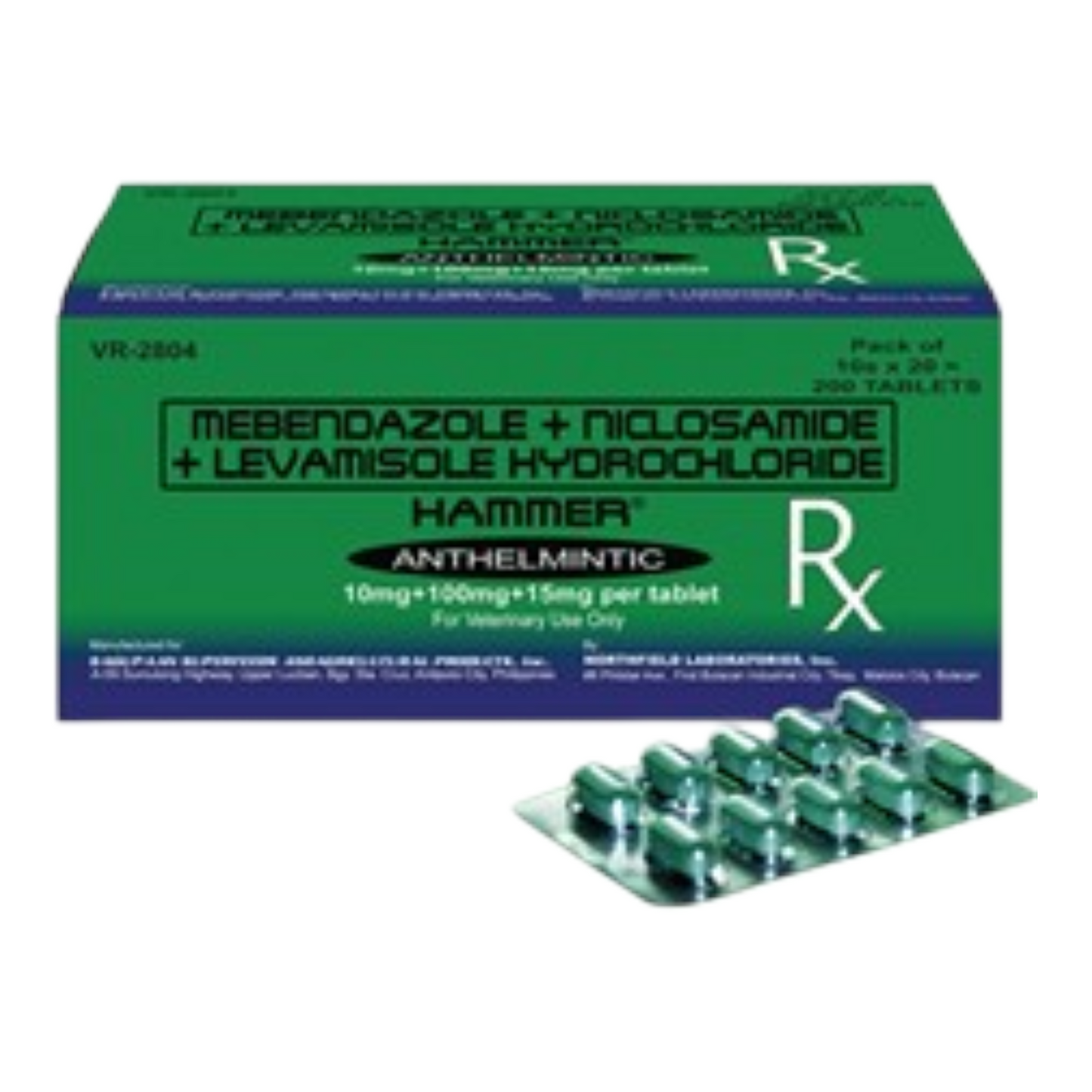 Hammer Anastetic RX sheet Mebendazole 10mg
Niclosamide 100mg
Levamisole hci 15g