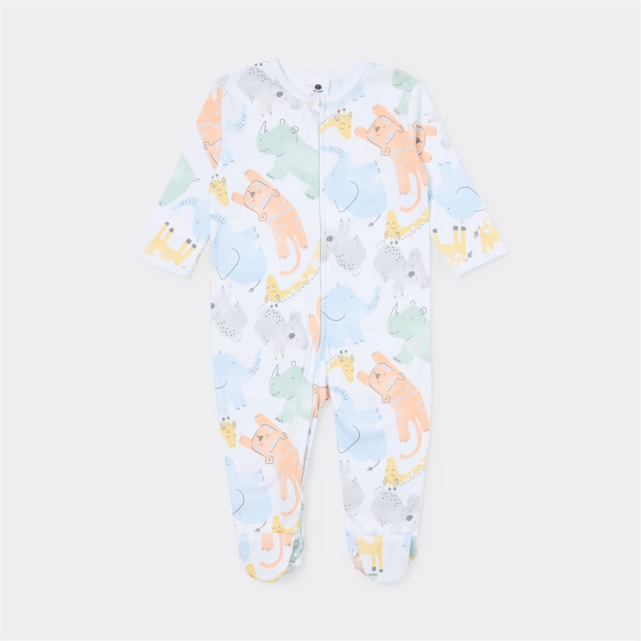Dymples Baby Organic Cotton Safari Print Zip Coverall - Multi -(size 0-3M)