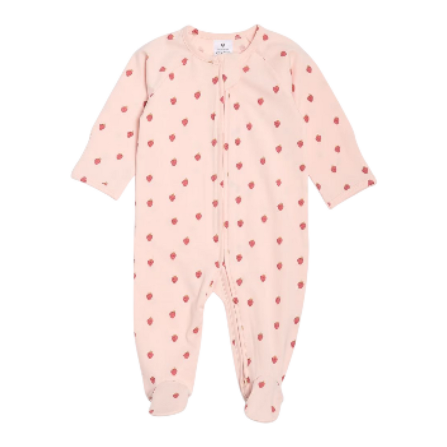 Baby Organic Cotton Print Zip Coverall - Pink Strawberry