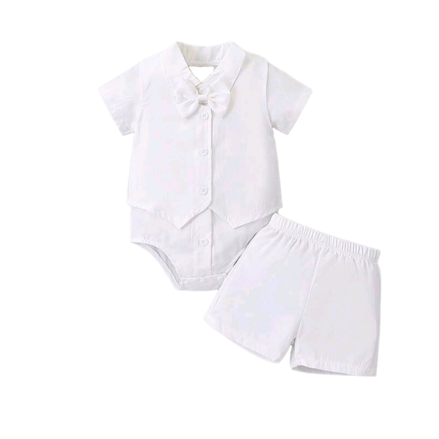 Baby Boy Christening Outfit Set, 1st Birthday Gentleman Suit, White Romper + Waistcoat + Shorts Set, Summer -(size 3-6M)