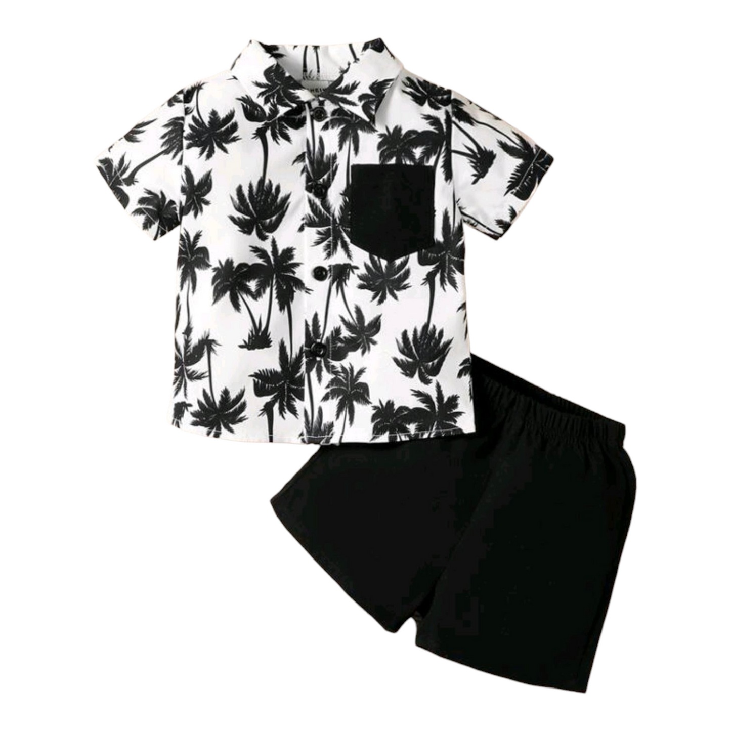 Baby Boy Summer Holiday Coconut Tree Printed Shirt And Solid Color Shorts Set -(size 6-9M)
