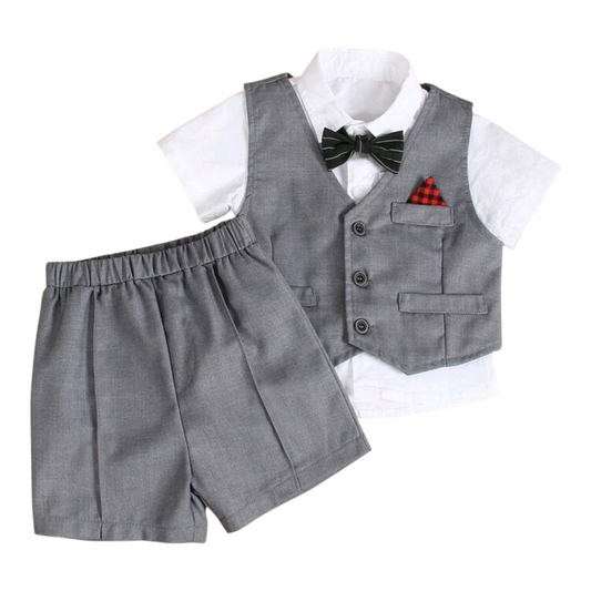 SHEIN 2pcs Baby Boy Vest Waistcoat & Loose Shorts Gentleman Outfit Set, Suitable For Special Occasions Like Weddings, Birthdays, And Daily Wear, Adorable And Stylish - (size 12-18M)