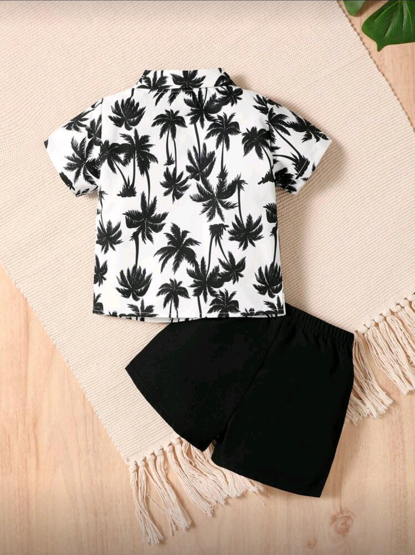Baby Boy Summer Holiday Coconut Tree Printed Shirt And Solid Color Shorts Set -(size 6-9M)