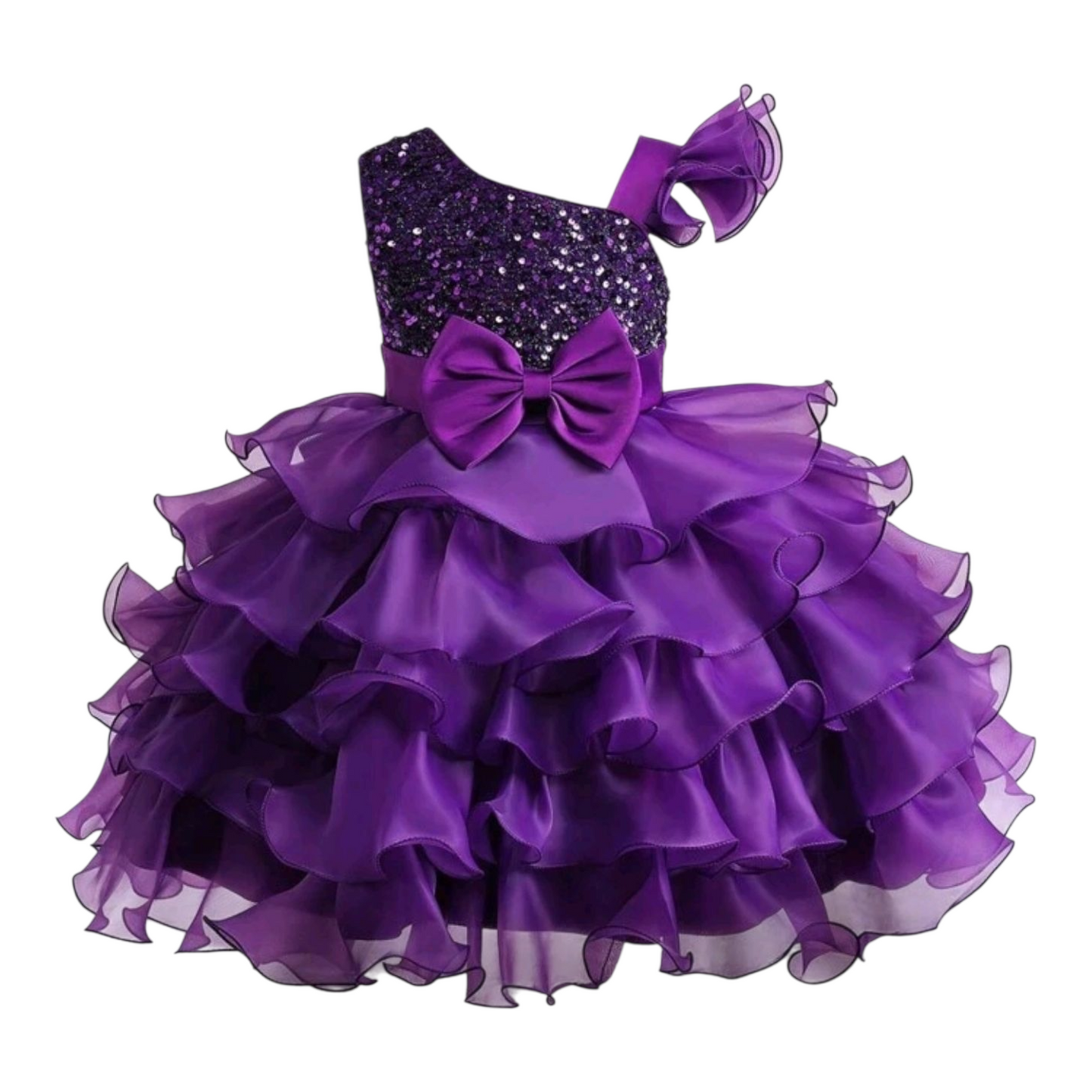 Baby Girl Sequin Bow Decoration Layered Ruffled Cake Dress, Elegant Party Dress Suitable For Birthday Party, Wedding, Not Including Hair Accessory - (size 12-18M)
