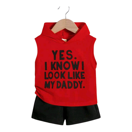 Baby Boy Slogan Graphic Hooded Tank Top & Shorts -(size 9-12M)