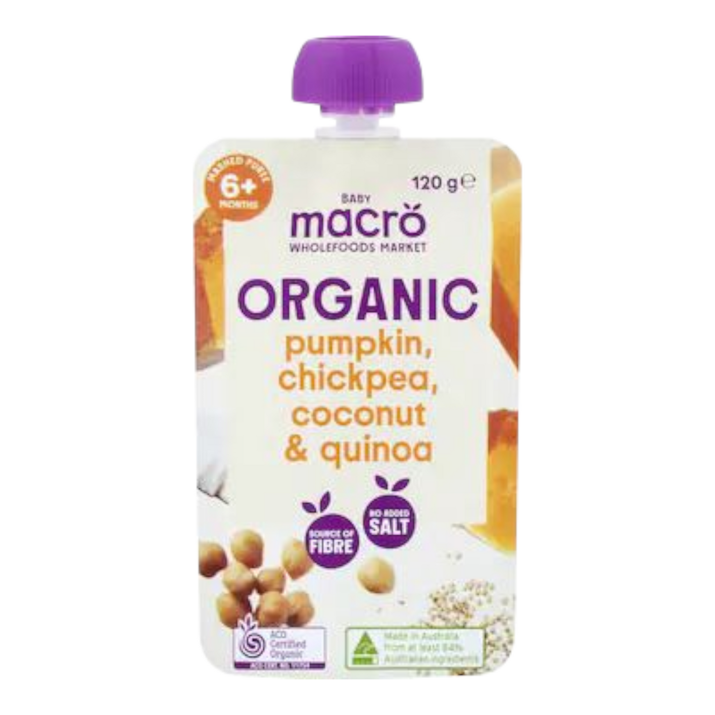 Macro Organic Baby Food Pumpkin, Chickpea Coconut & Quinoa 120g