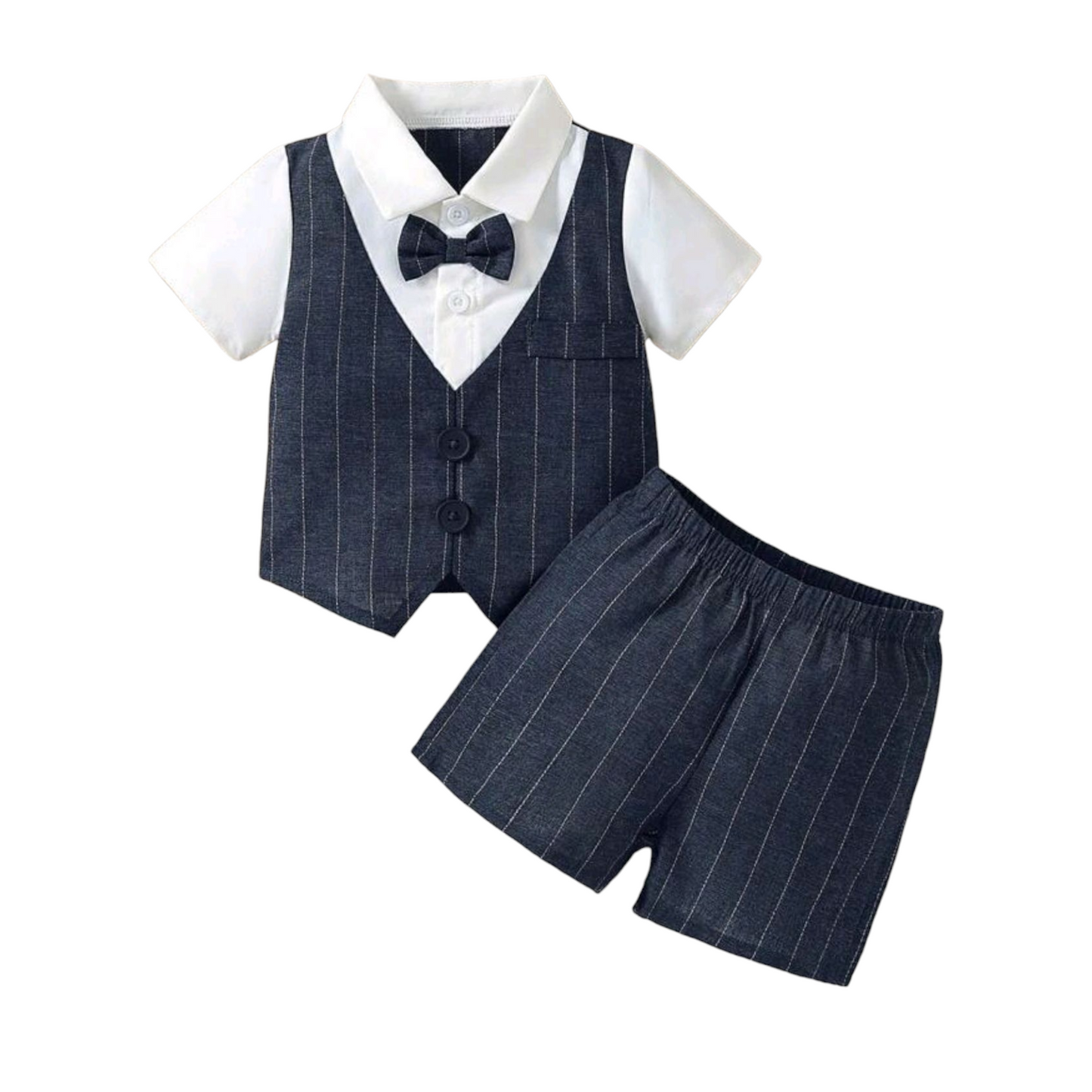 2pcs Baby Boys' Gentleman Style Bow Tie Striped Patchwork Shirt And Shorts Set, Suitable For Party In Summer - (size 12-18M)