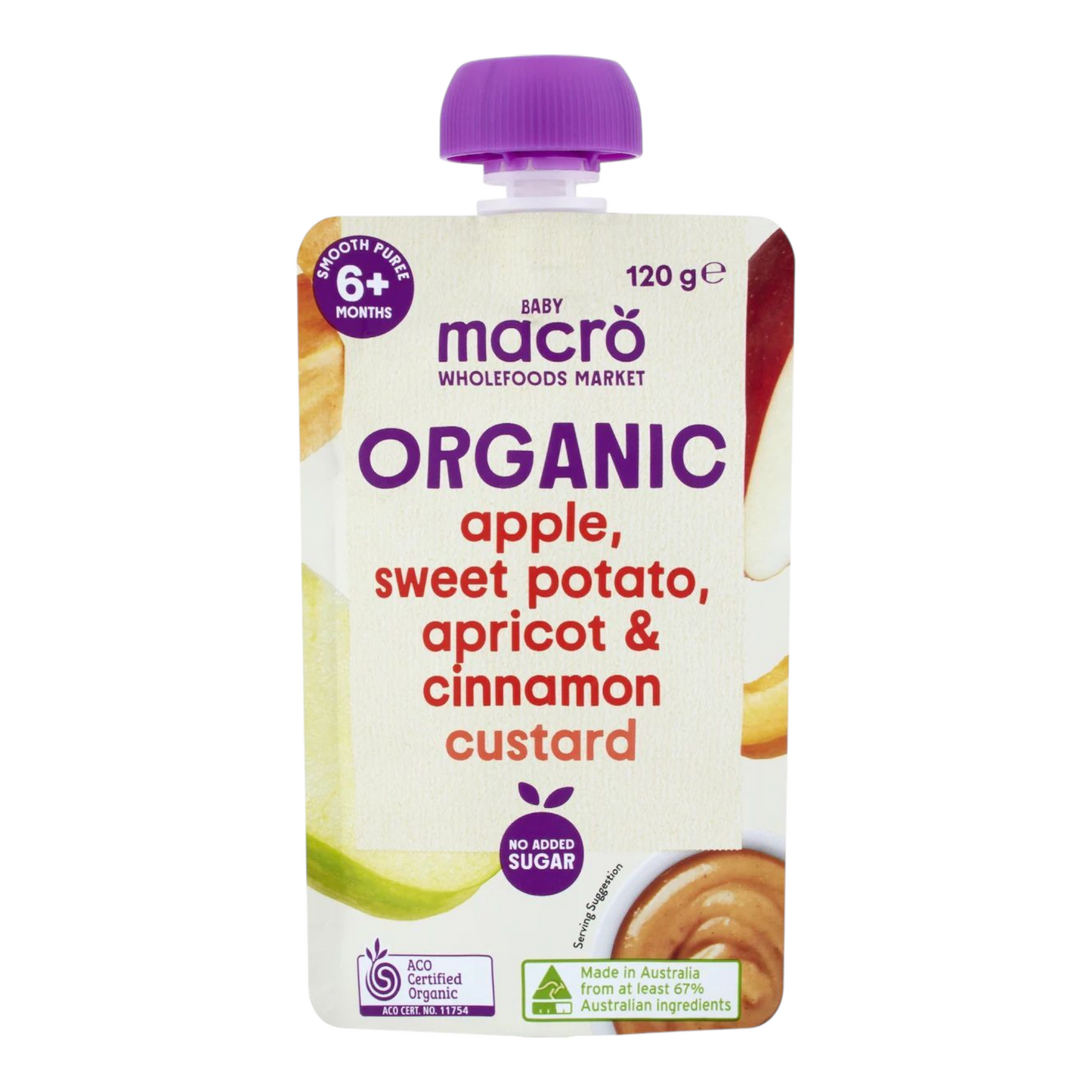Macro Organic Baby Food Apple, Sweet Potato Apricot & Cinnamon Custard 120g
