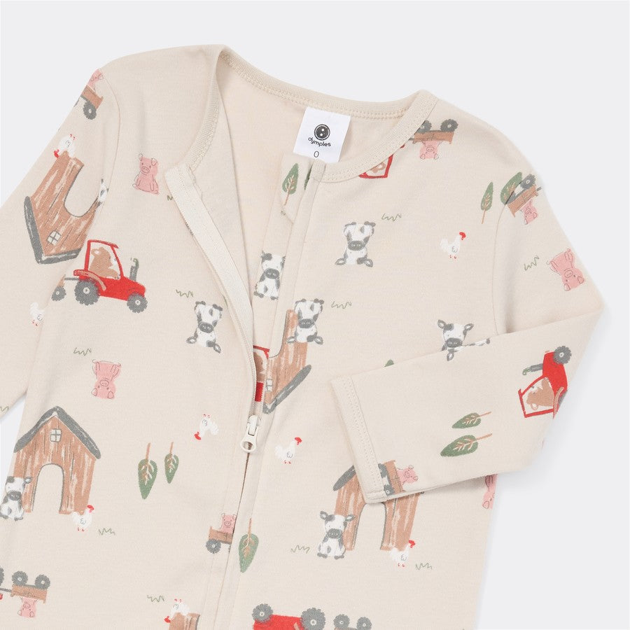 Dymples Baby Organic Cotton Farm Print Zip Coverall - Multi -(size 3-6M)