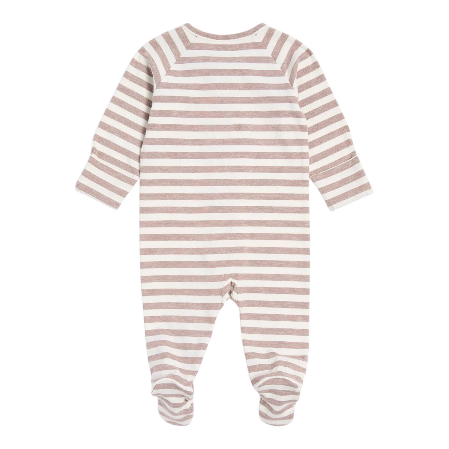 Baby Organic Cotton Print Zip Coverall - Brown Stripe -(size NB)