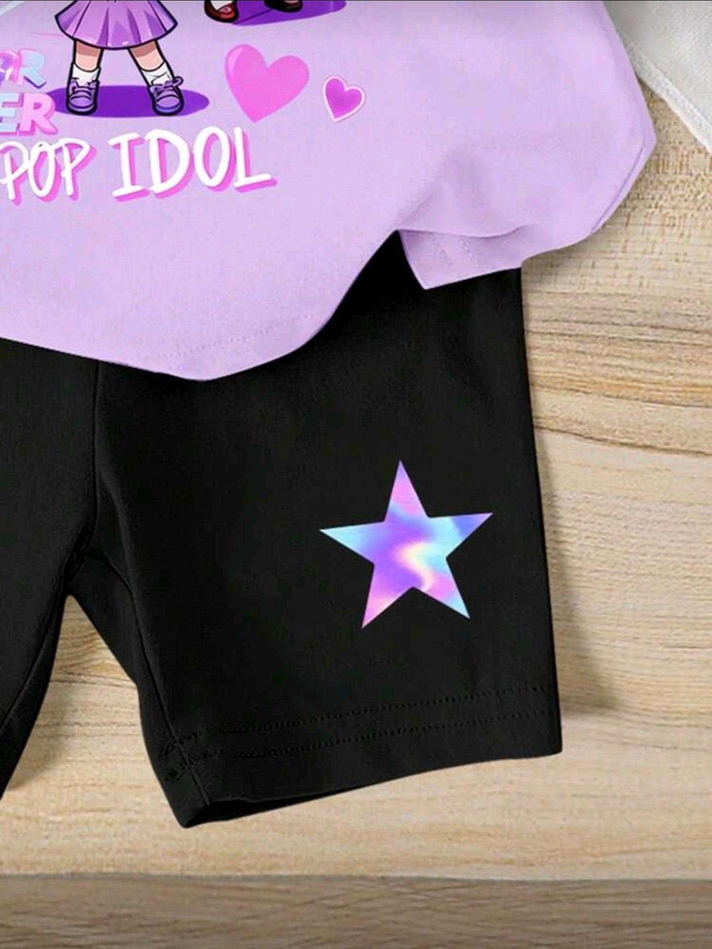 1 Set Baby Girl Casual K-POP Cartoon Print Short Sleeve Knit T-Shirt And Matching Shorts Set, Comfortable Knit Set For Daily, Holiday, Leisure, Sports Fashion
