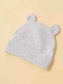 momscare 3pcs Grey Star & Moon Pattern Hats, Soft & Comfortable Bear Ear Caps Suitable For Newborns And Infants