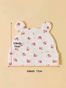 momscare 3pcs Cute Pink Rose Pattern Hats, Soft & Comfortable Bear Ear Caps, Suitable For Newborns And Infants - Adorable Baby Hats, Also Make Great Fontanel Gifts For Baby Girls